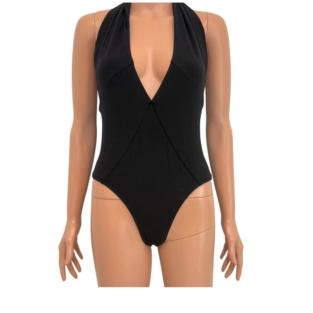 BCBGMaxazria Swim 10 deep plunge halter one piece swimsuit SW2 2989